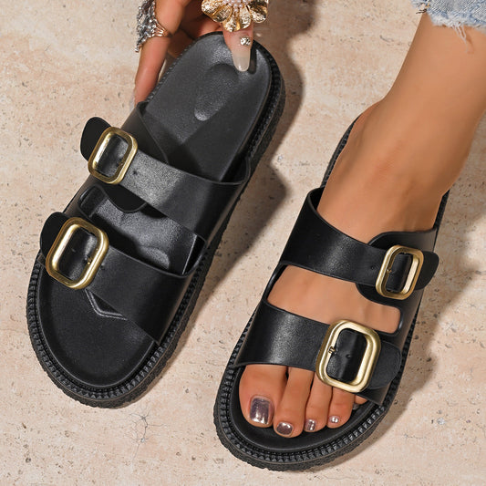 Trendy Double Strap Summer Wedge Sandals - OutfitLondon