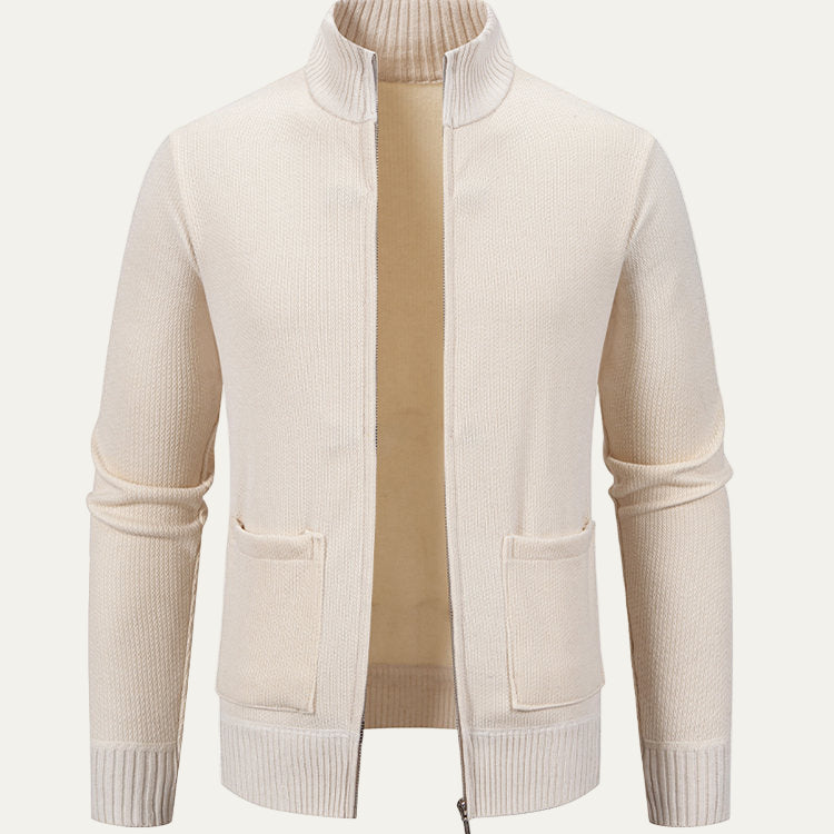 Men's Textured Crew Neck Zip Sweater