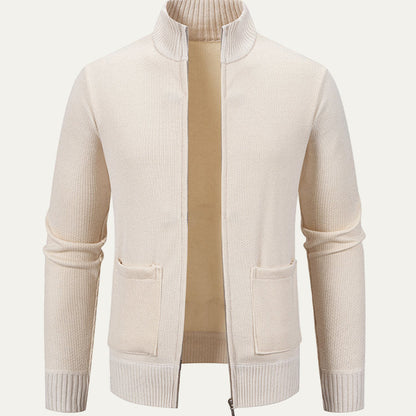 Men's Textured Crew Neck Zip Sweater