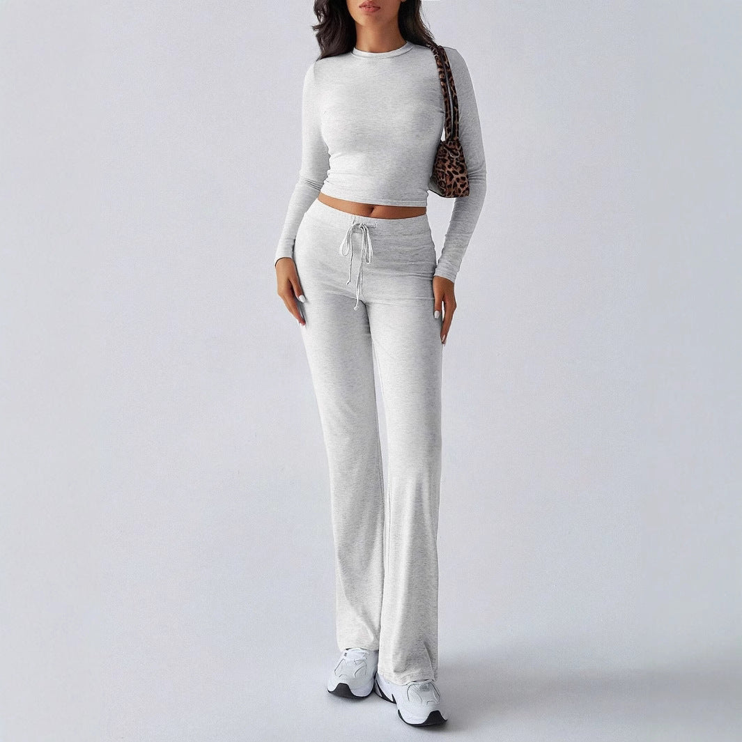 Relaxed Fit Crop Top and Elastic Waist Pants Set - OutfitLondon