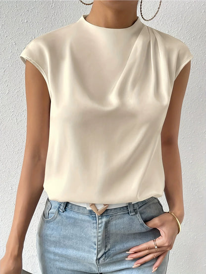 Chic Sleeveless Drape Neck Women's Top - OutfitLondon
