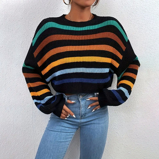 Casual Fit Striped Crew Neck Sweater - OutfitLondon