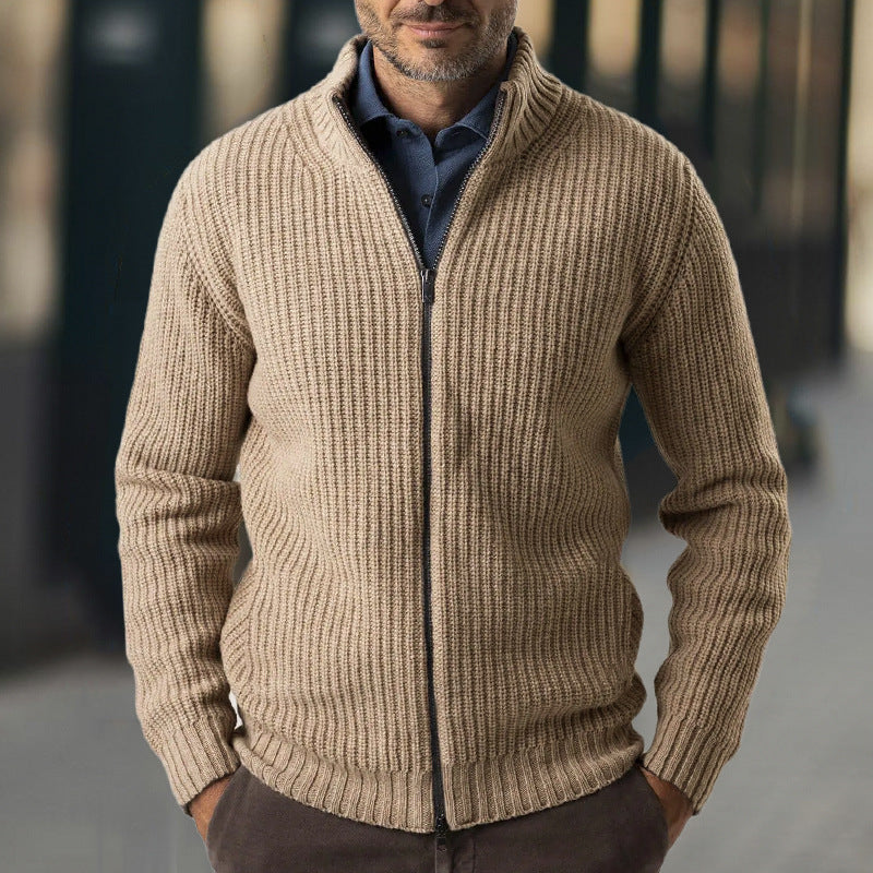 Men's Warm Chunky Knitted Zip Up Sweater - OutfitLondon