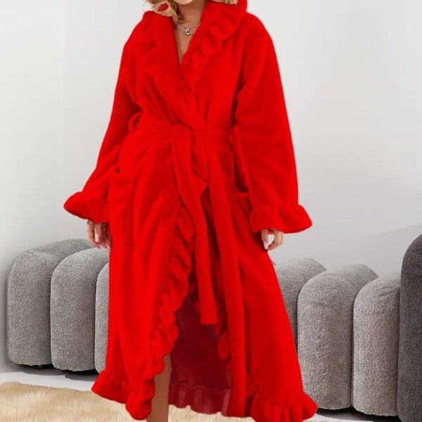 Soft Plush Long Sleeve Ruffle Robe