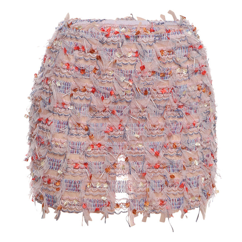 Fashionable High Waist Fringe Mini Skirt