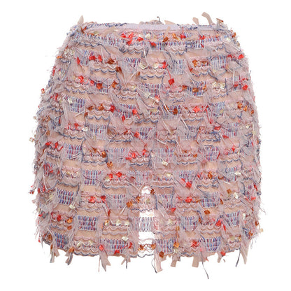 Fashionable High Waist Fringe Mini Skirt