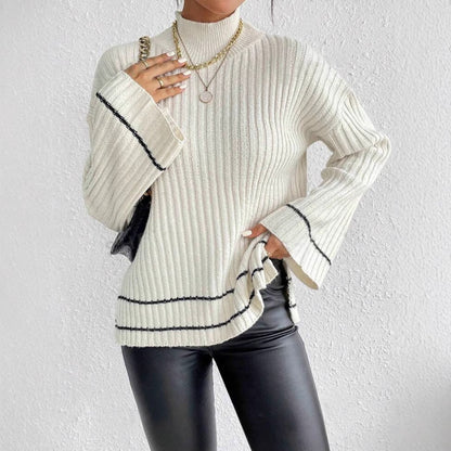 Fitted Women's Cable Knit Turtleneck Sweater - OutfitLondon