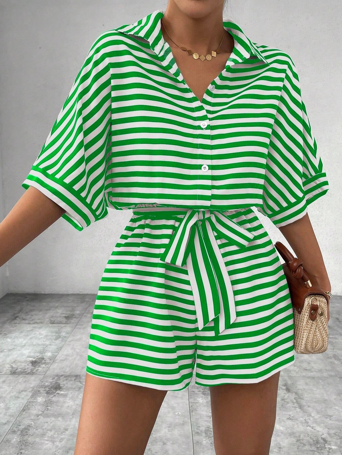 Comfortable Striped V-Neck Summer Jumpsuit