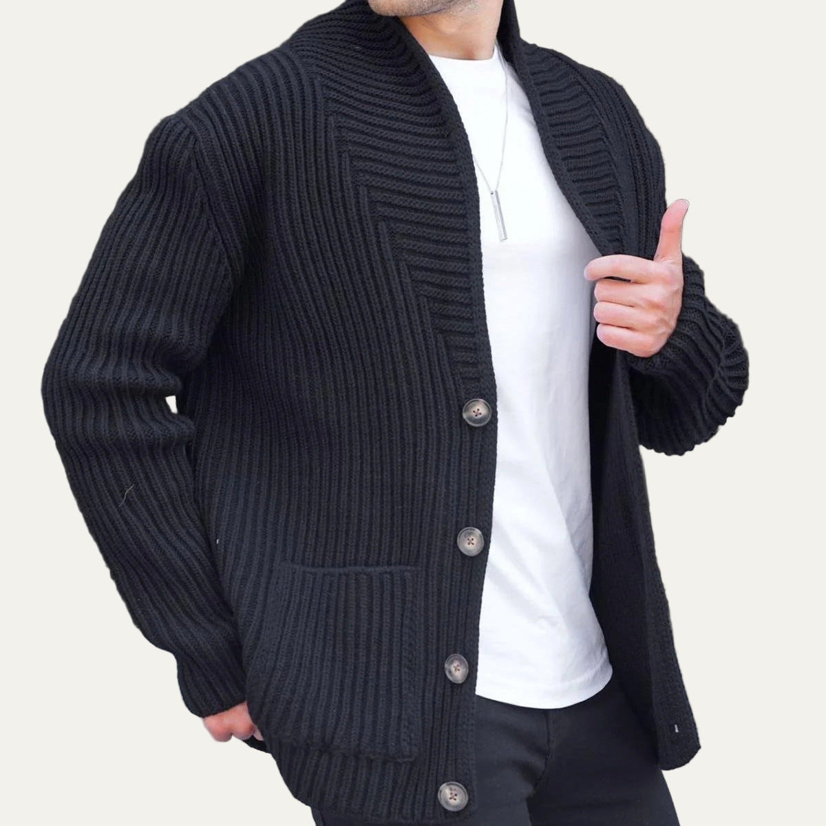Men's Thick Cable Knit Open Front Cardigan