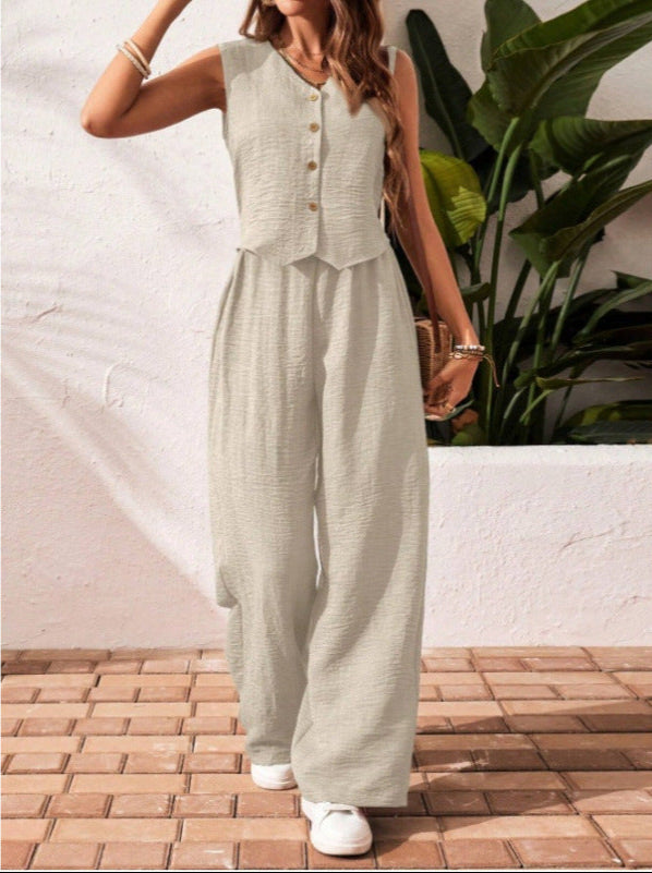 Stylish V-Neck Capri Pants Suit Set