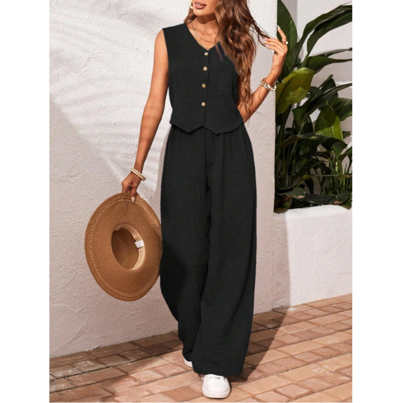 Stylish V-Neck Capri Pants Suit Set