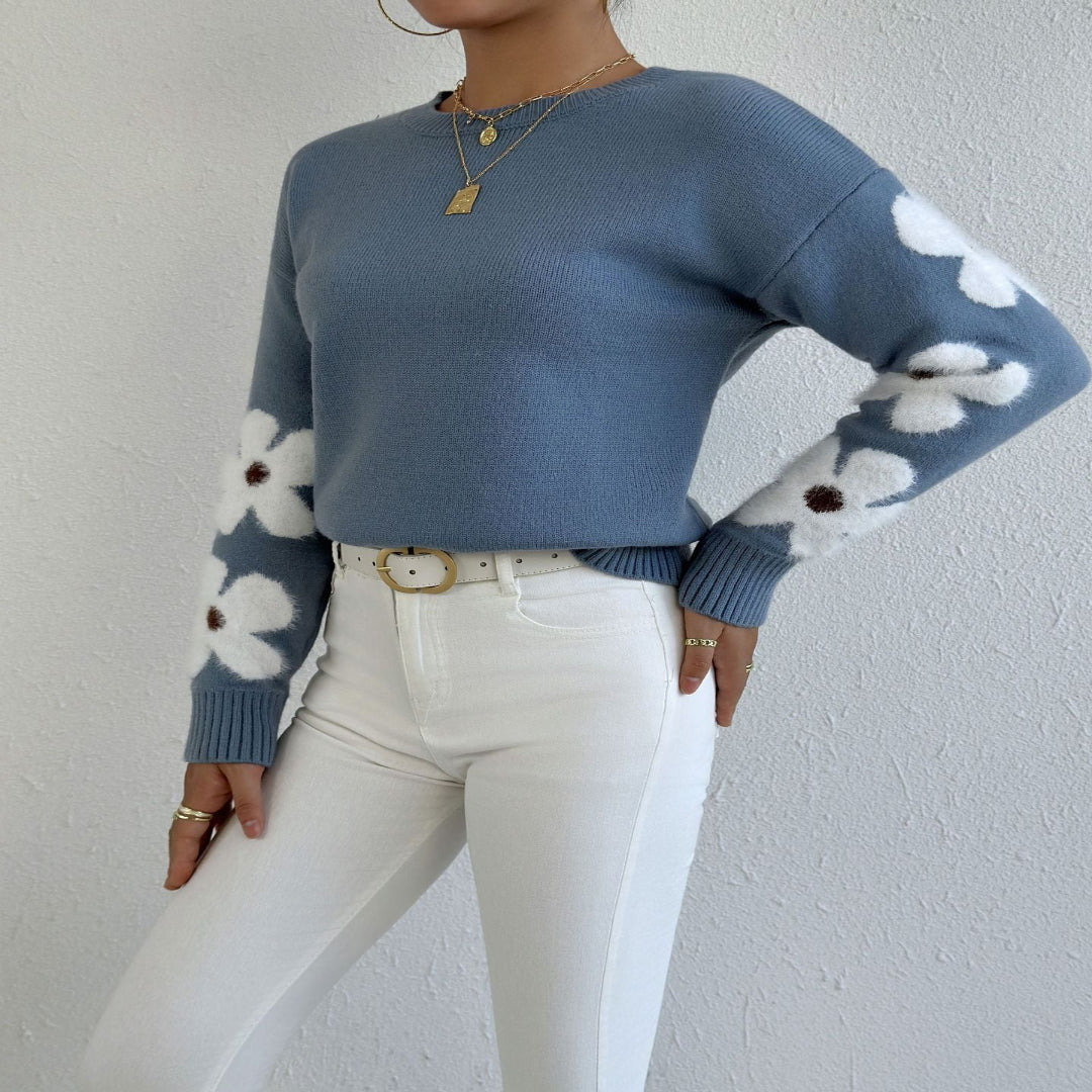 Comfortable Floral Crew Neck Winter Sweater