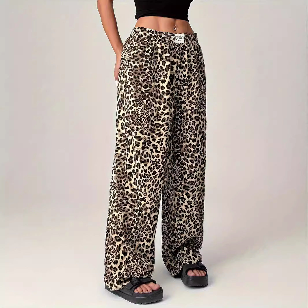 Soft Leopard Print Straight Leg Casual Pants
