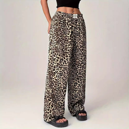 Soft Leopard Print Straight Leg Casual Pants