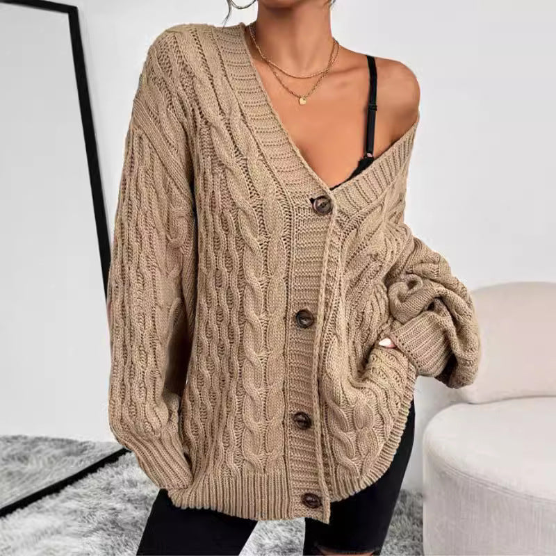 Soft Oversized Cable Knit Women's Cardigan Sweater - OutfitLondon