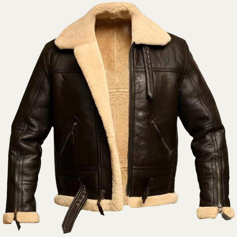 Warm Sheepskin Bomber Coat for Men