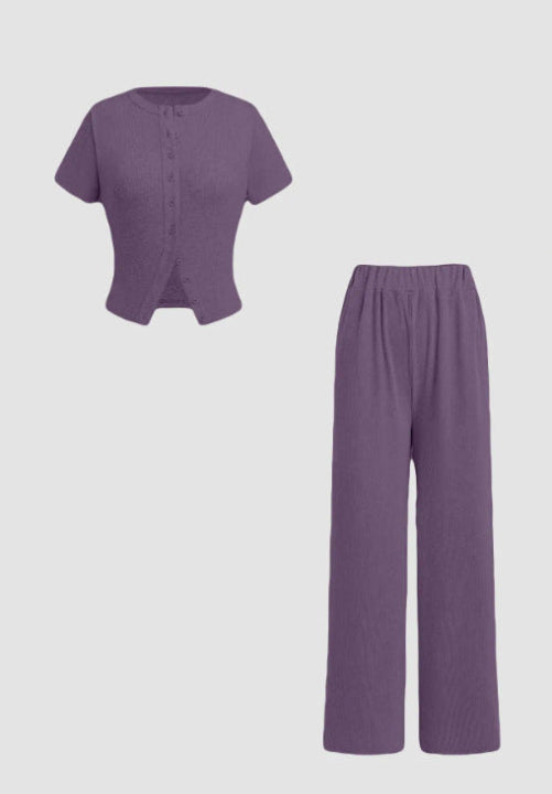 Relaxed Fit Button Front Shirt and Pants Set