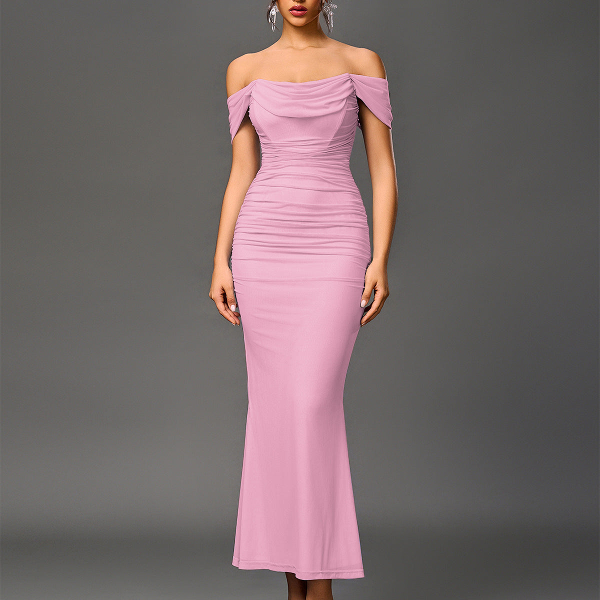 Elegant Ruffled Floor Length Formal Gown Dress
