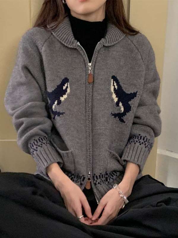 Casual Soft Cardigan with Dolphin Design