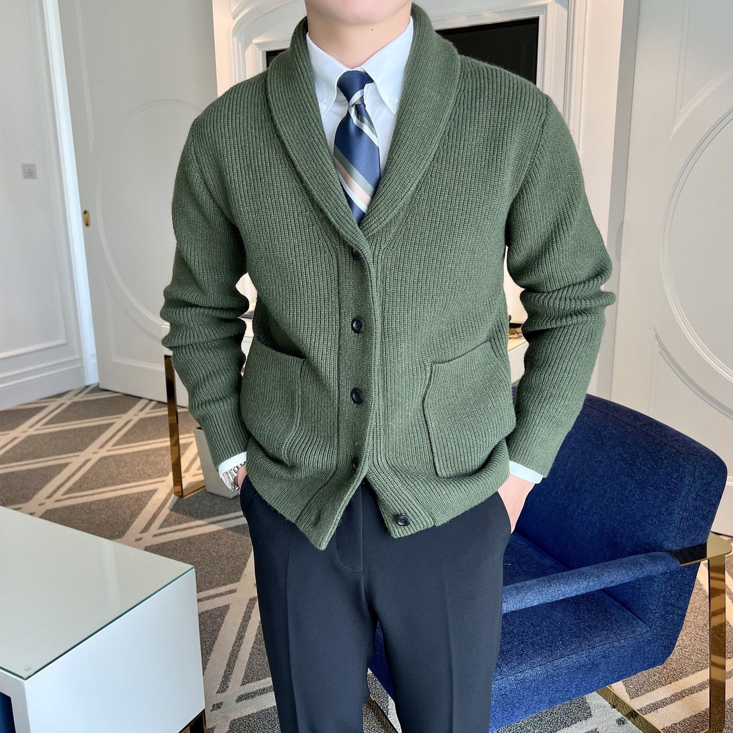 Vintage Style Mens Knit Button Coat