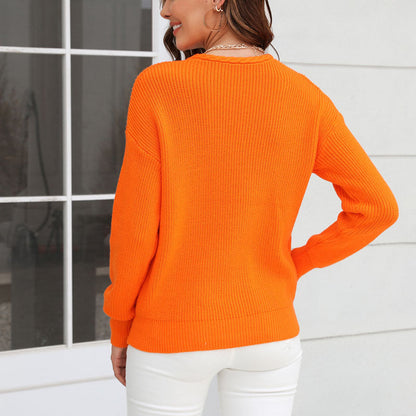 Relaxed Fit V Neck Knitted Sweater for Women