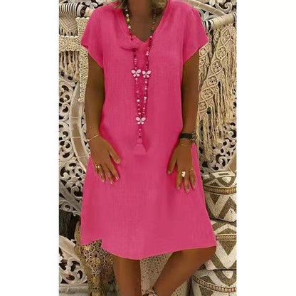 Simple V Neck Cotton Shift Dress