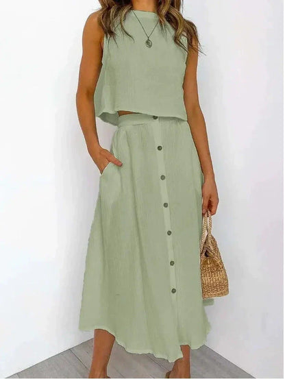 Summer Crop Top and Midi Skirt Set