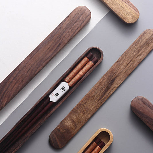 Traditional Black Wooden Chopsticks Gift Set - OutfitLondon