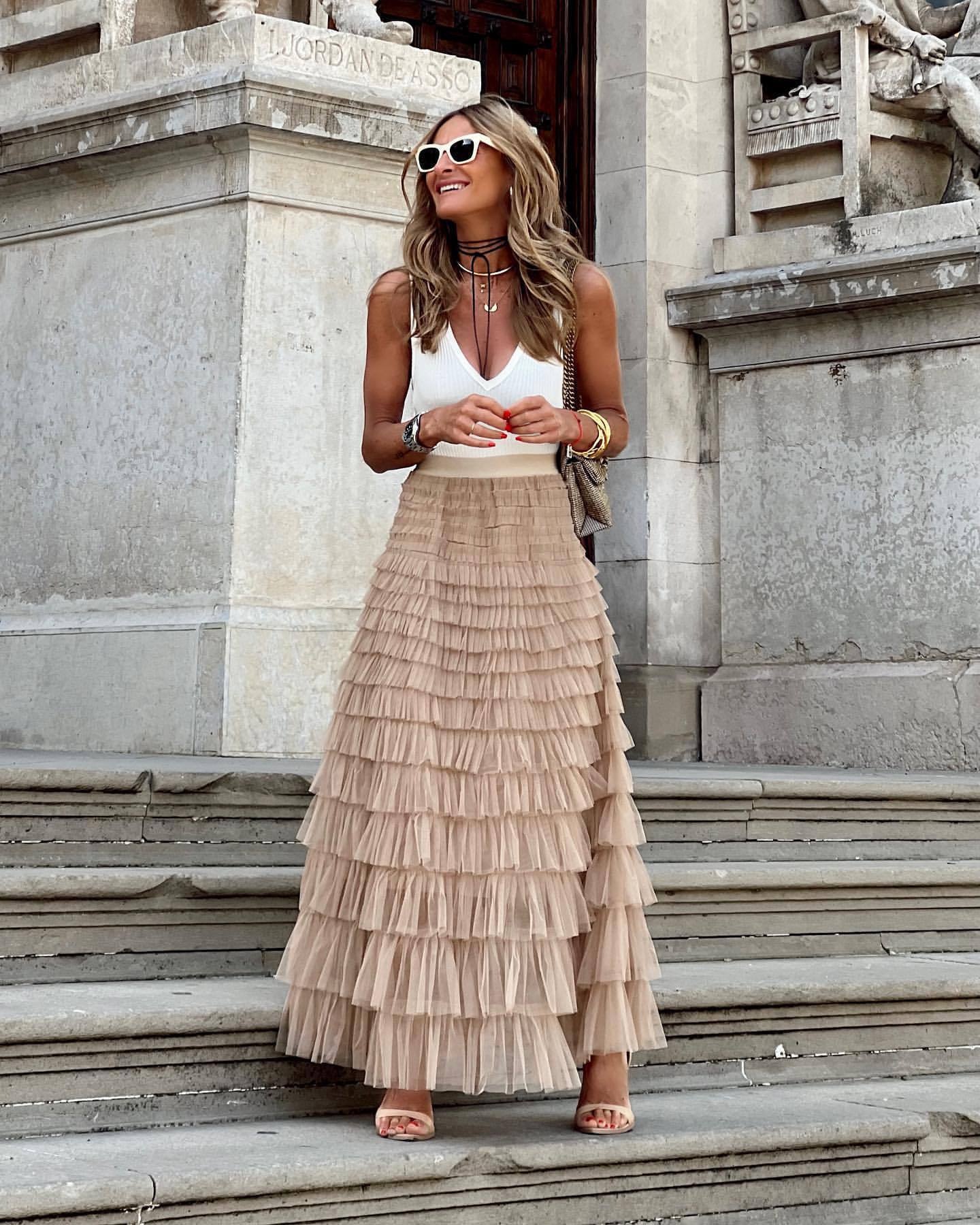 Flowy Long Tiered Party Skirt - OutfitLondon