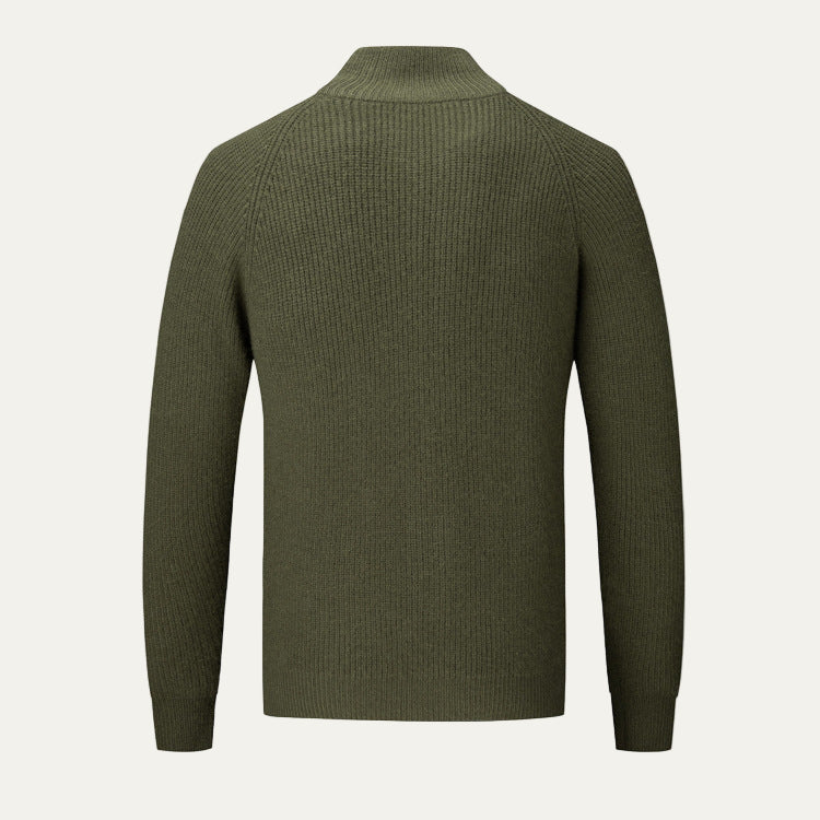 Men's Thick Crew Neck Zip Sweater