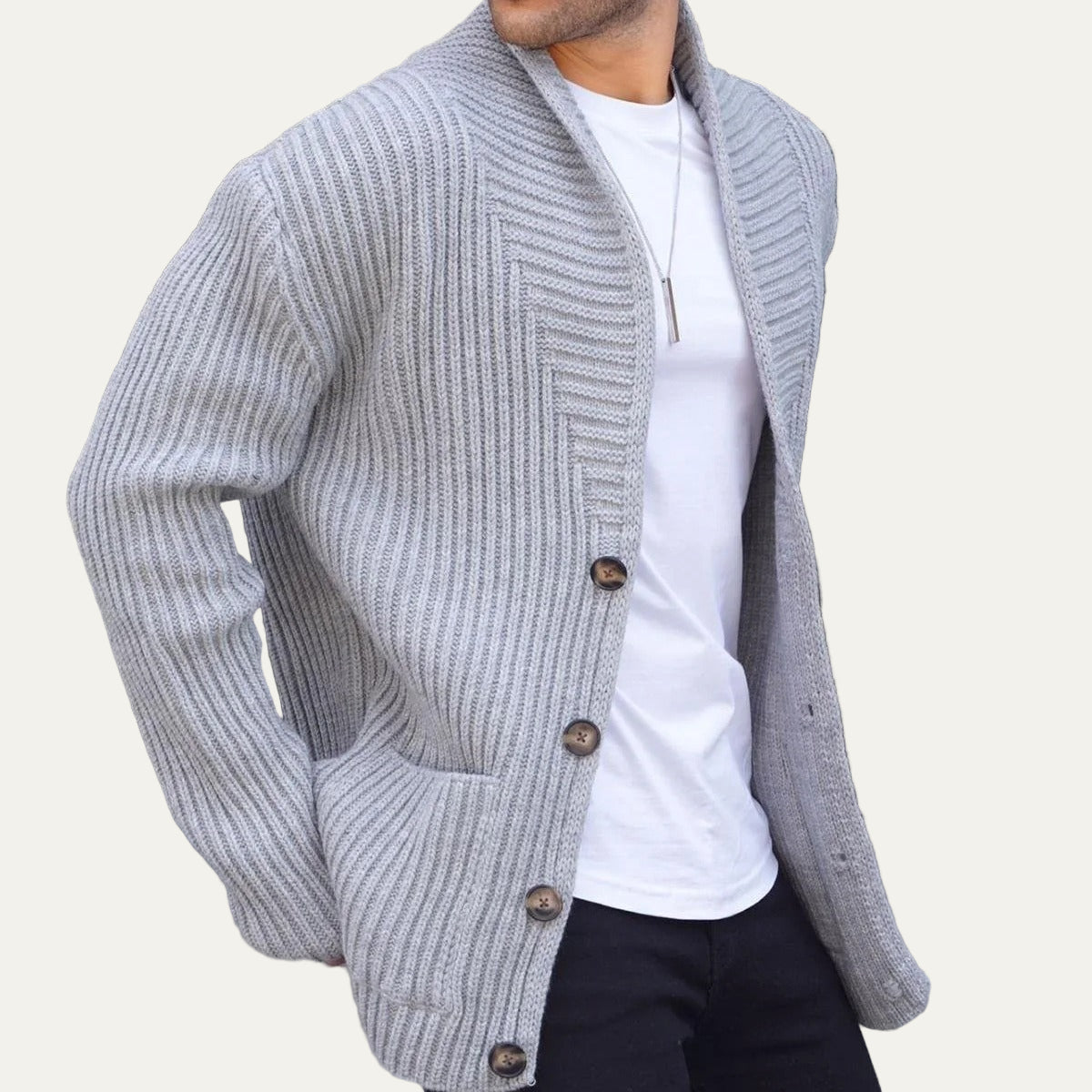 Men's Thick Cable Knit Open Front Cardigan