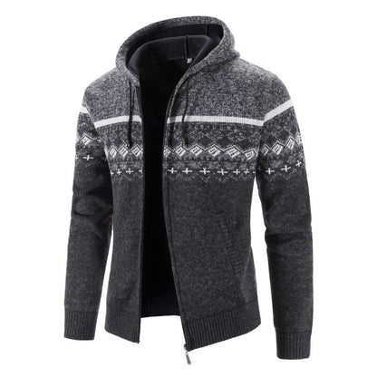 Warm Hooded Cardigan with Nordic Design