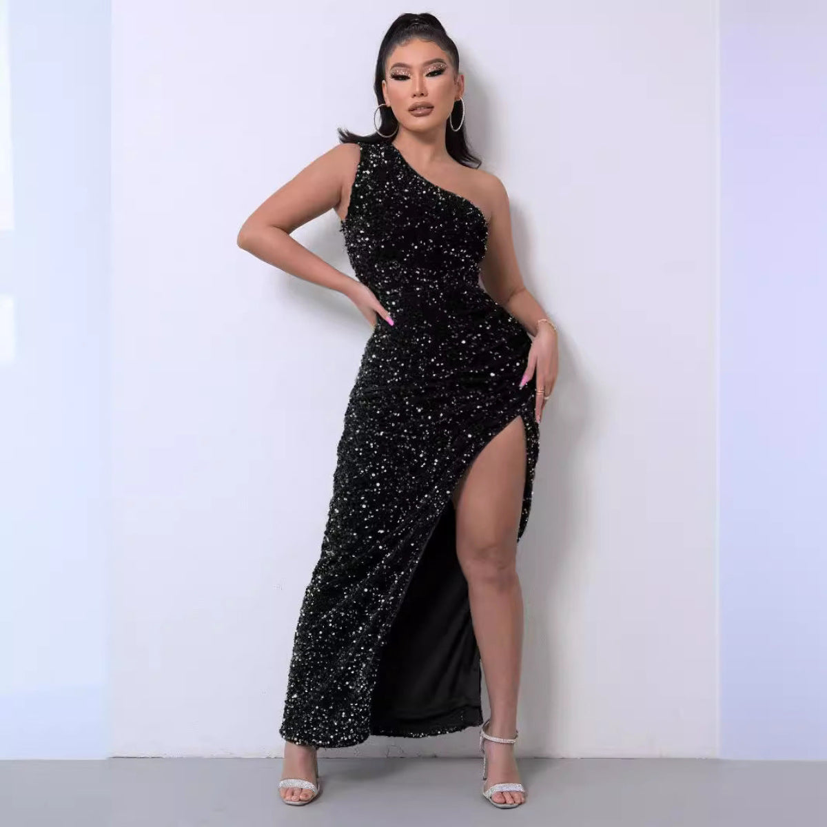 Chic One Shoulder Glitter Party Dress