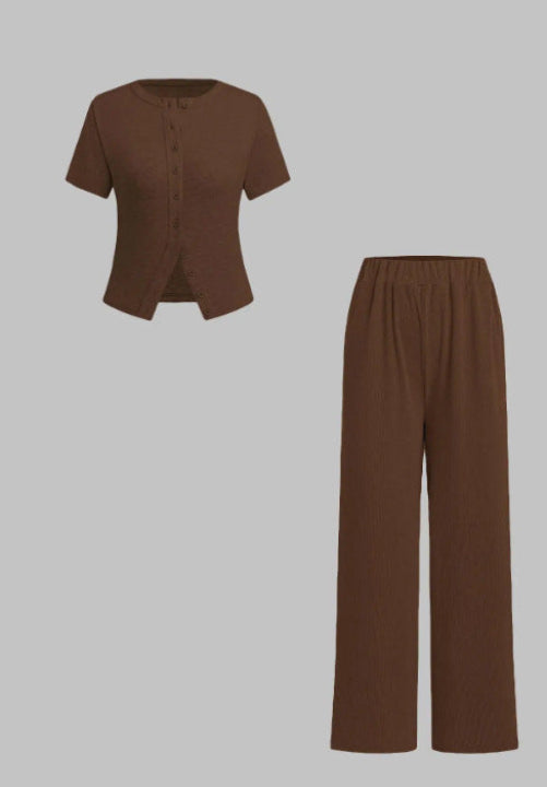 Relaxed Fit Button Front Shirt and Pants Set