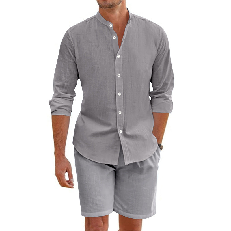 Relaxed Fit Button Down Shirt Shorts Set