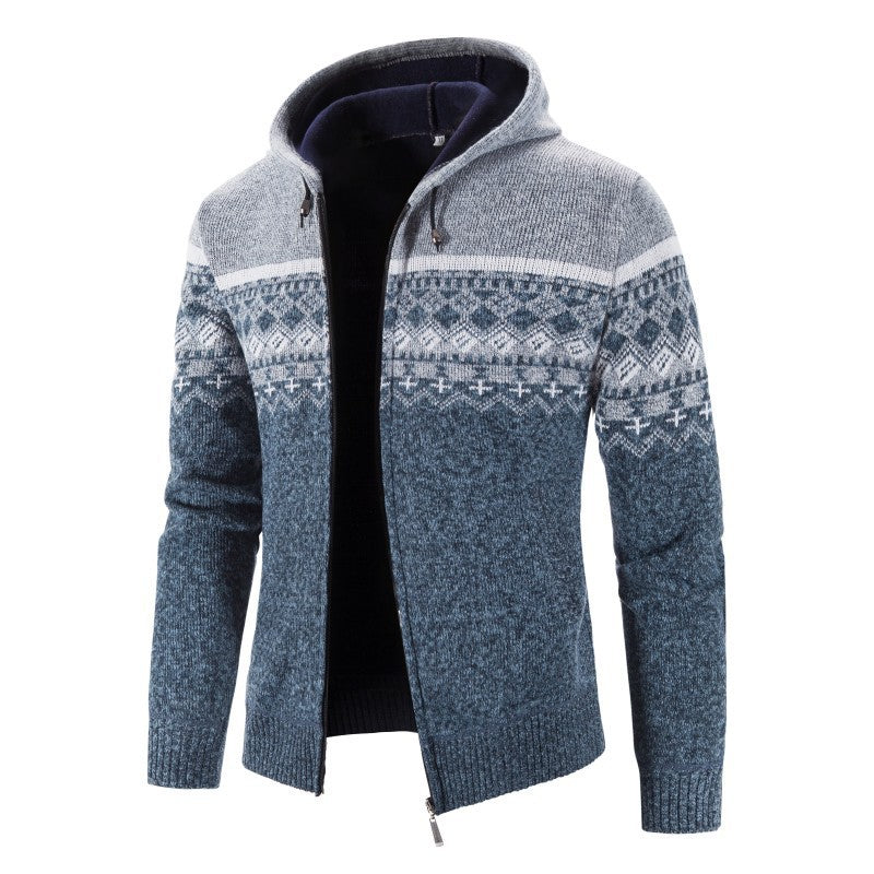 Warm Hooded Cardigan with Nordic Design
