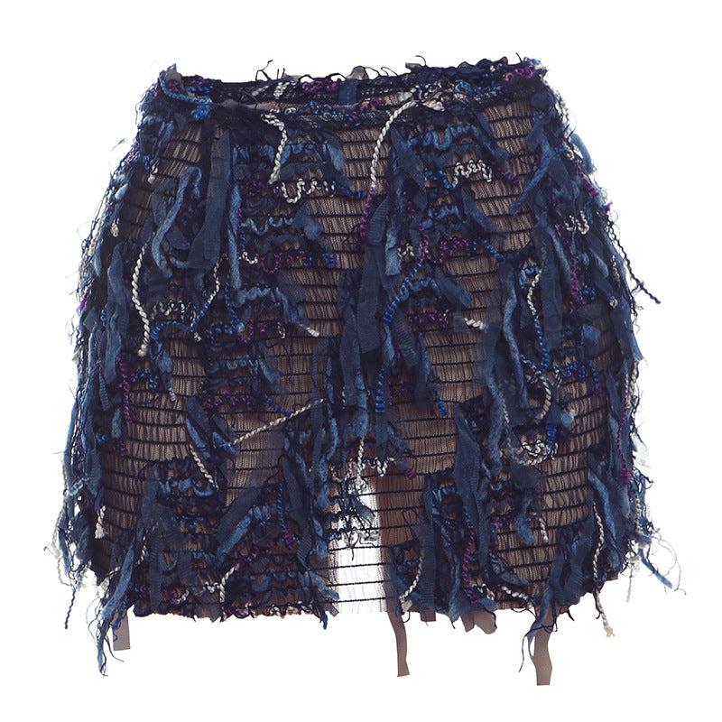 Fashionable High Waist Fringe Mini Skirt