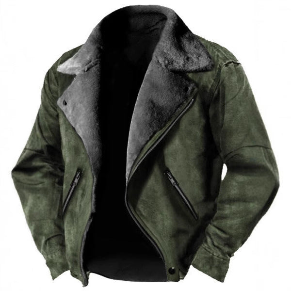 Warm Suede Leather Jacket with Fleece Lining and Zips