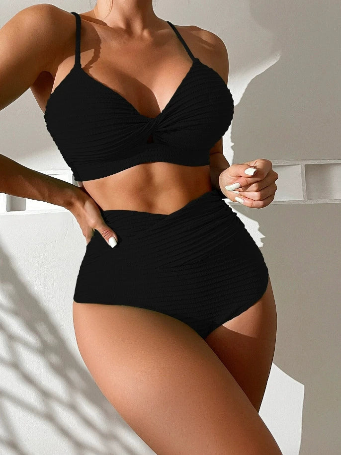 Women's High Waist Swimsuit Set with Twist Front Top