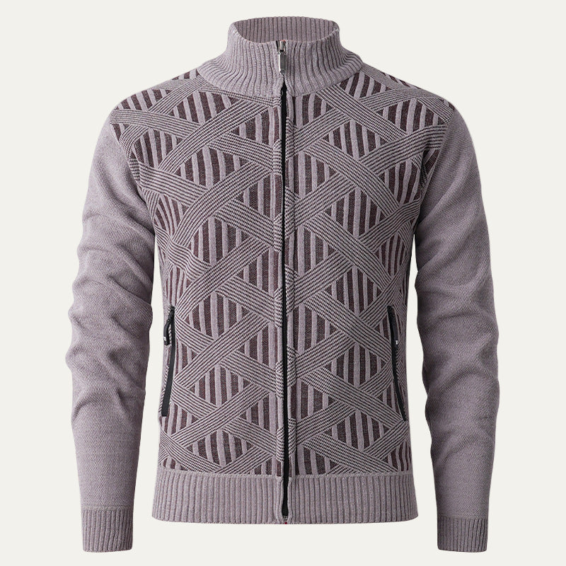 Men's Stylish Patterned Zip Up Sweater