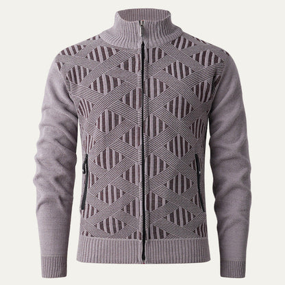 Men's Stylish Patterned Zip Up Sweater