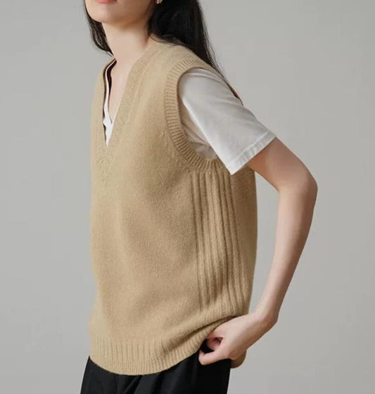 Comfy Open Neck Sleeveless Sweater Vest - OutfitLondon