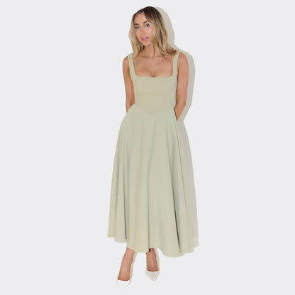 Chic V Neck Halter Long Dress - Fitted Open Back Design