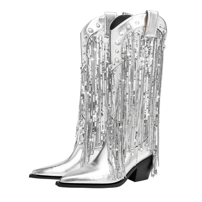 Fashionable Fringe Low Heel Boots for Women