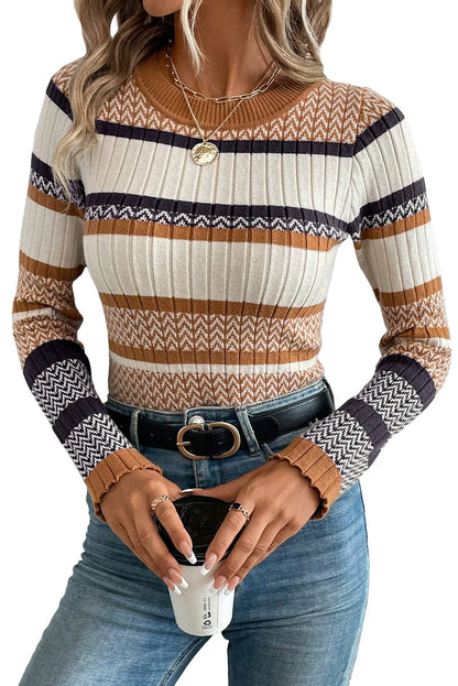 Classic Fit Women's Striped Crew Neck Sweater