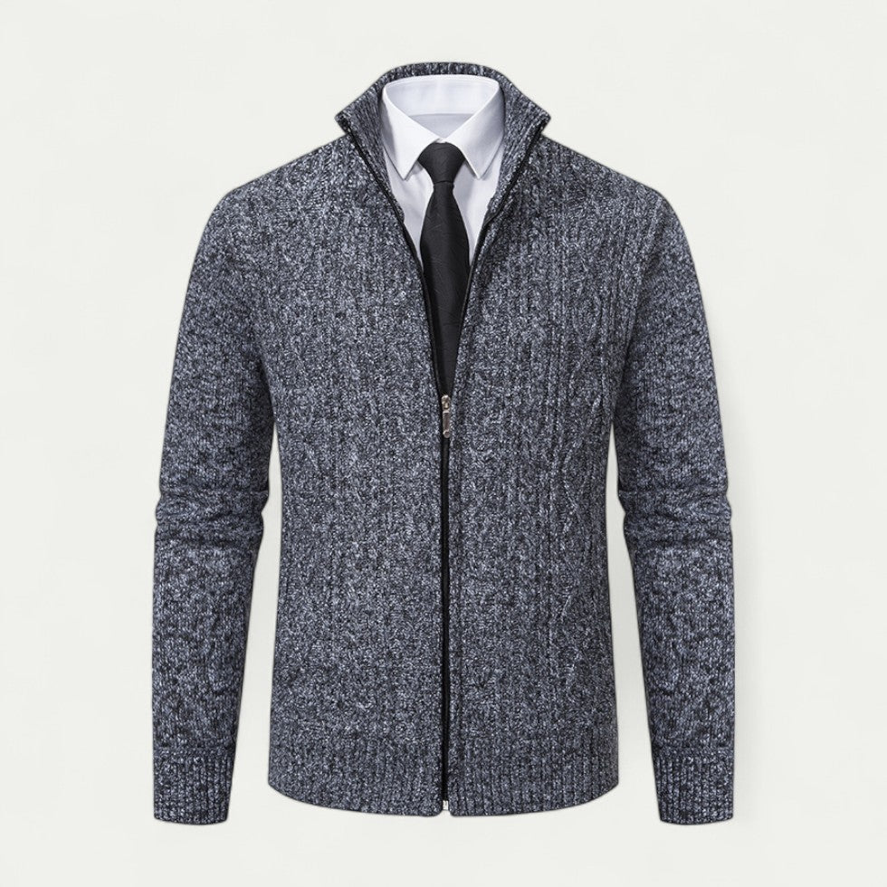 Men's Thick Zip Up Cable Knit Sweater