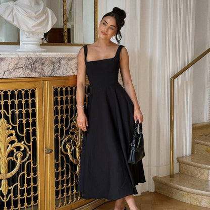 Chic V Neck Halter Long Dress - Fitted Open Back Design
