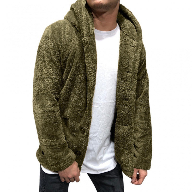 Warm Faux Fur Hooded Mens Coat
