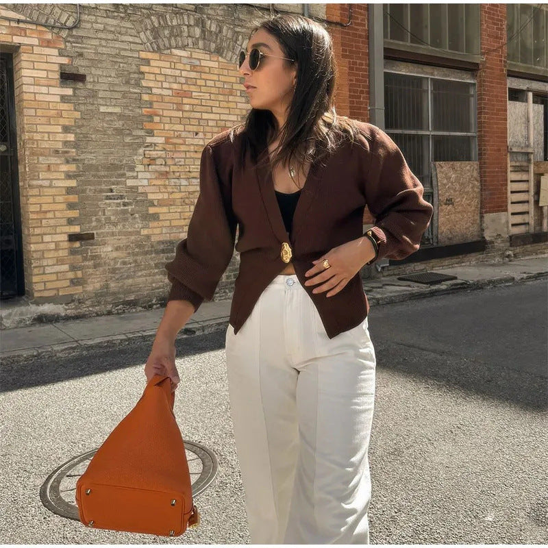 Women's Open Front Cardigan Sweater with Gold Buttons