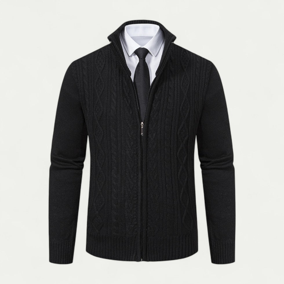 Men's Thick Zip Up Cable Knit Sweater